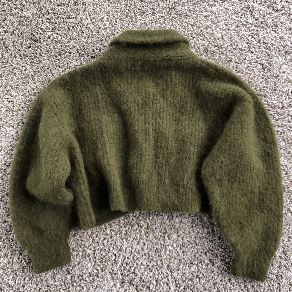 Ozma Of California Cropped Cardigan Sweater Womens XS Olive Green Baby Alpaca - Picture 7 of 10